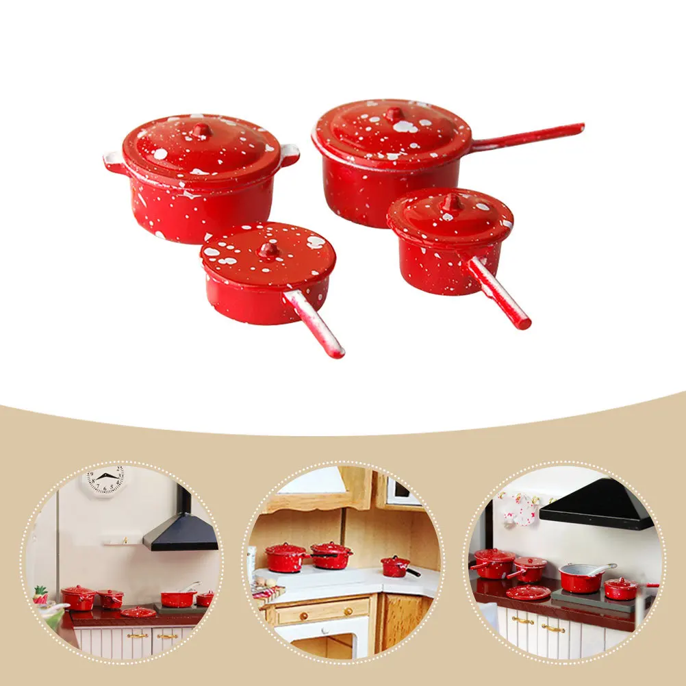 1Set Mini Kitchen Accessories Miniature Pots Realistic Simulation Cookware for DIY Decorative Small House Ornament Set