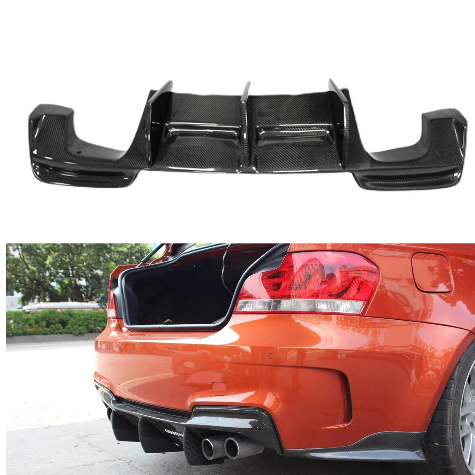 

Real Carbon Fiber RZ Style Rear Boot Bumper Diffuser Spoiler Splitter Lip For BMW 1 Series E82 1M E88 1M Coupe 2 Door 2011-2013