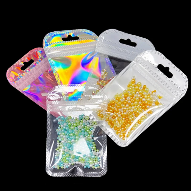 

Resealable Zip Lock Gift Bags Small Foil Pouch Jewelry Coin Packaging, Mini Holographic Flat Hang Bag for Small Business,50pcs