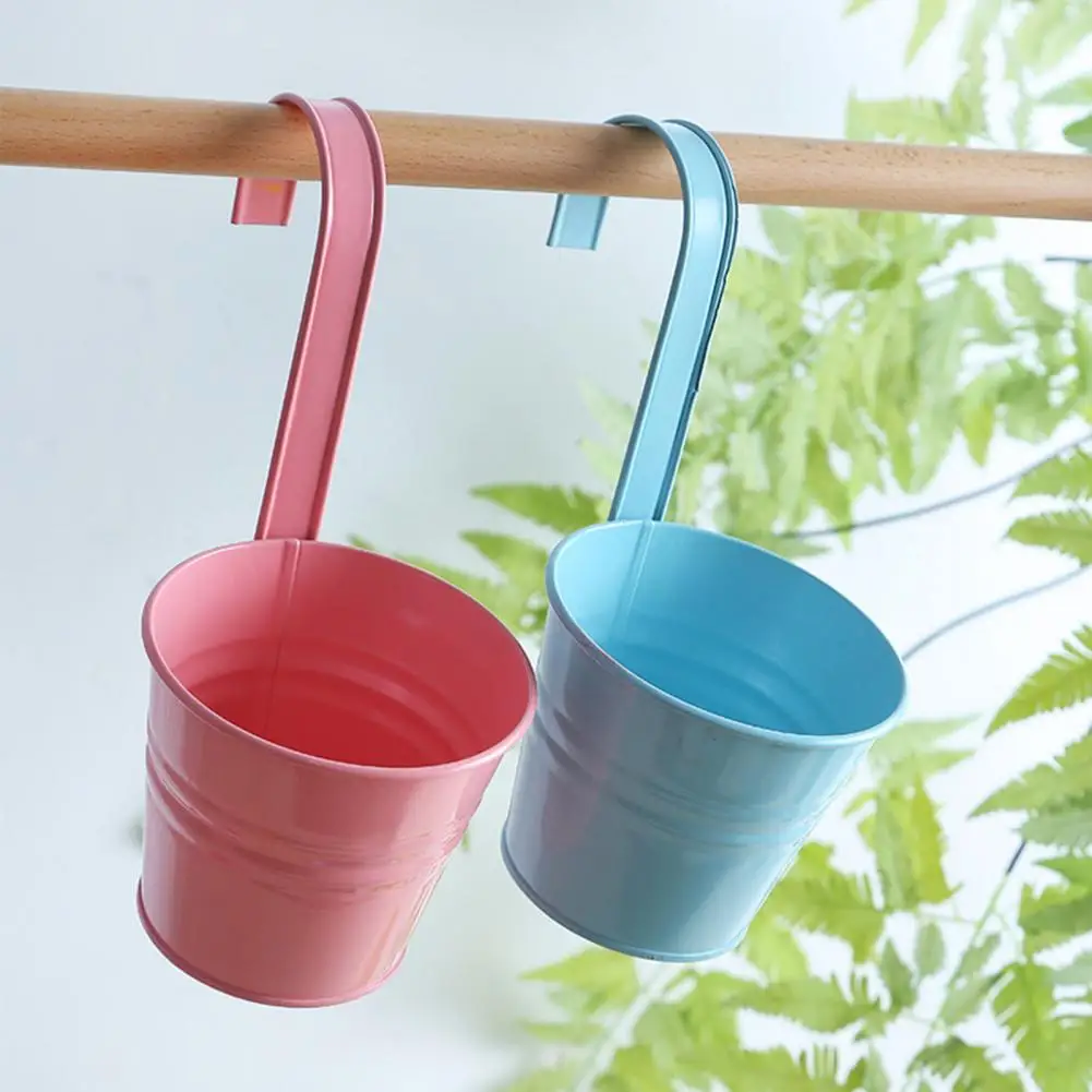 Flower Pot Detachable Metal Iron Bucket Shape Wall Hanging Planter Tin With Hook Balcony Hanging Succulent Basket Home Decor