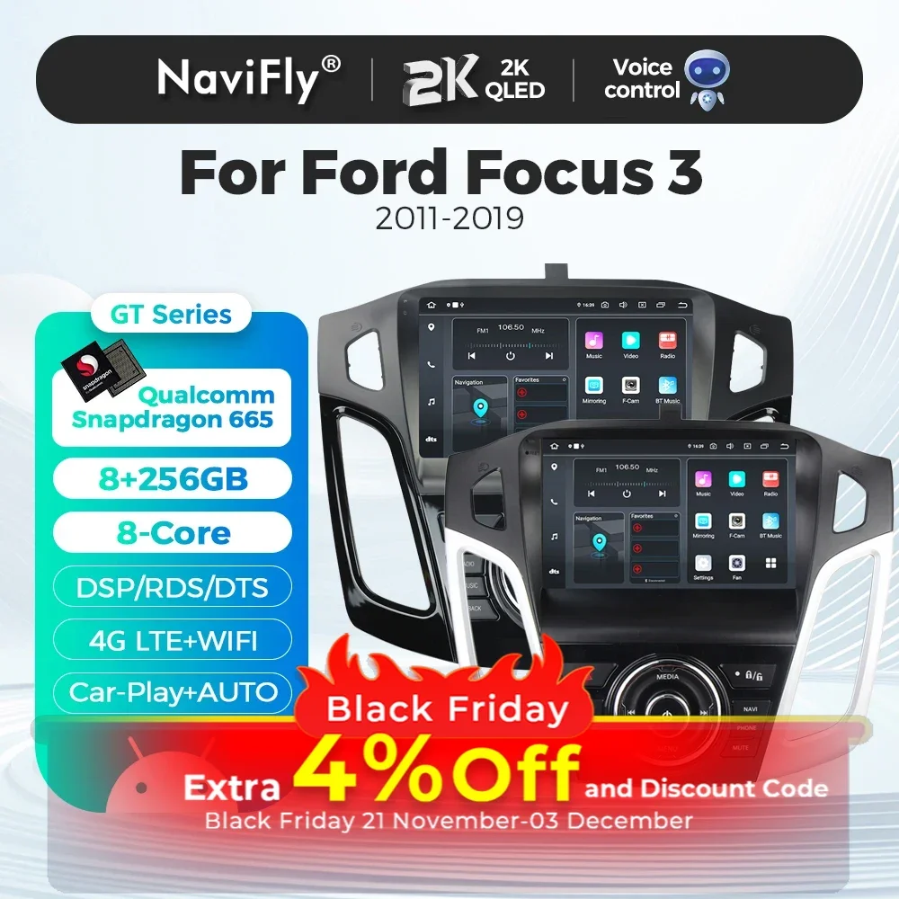 For Ford Focus 3 Mk 3 2011 2012 - 2019  Android 14 Car Multimedia Video Player Autoradio Carplay GPS Navigation 4G BT RDS NO DVD