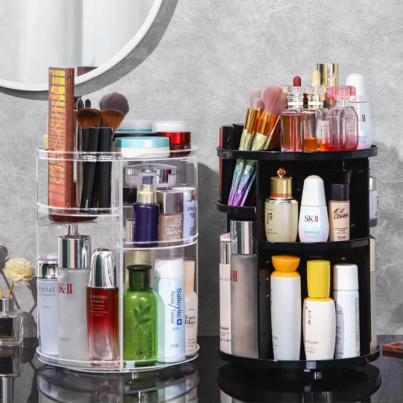 360 Degree Rotating Cosmetic Storage Rack Adjustable Layer Cosmetic Storage Rack With Slot Top Rotating Skincare Device