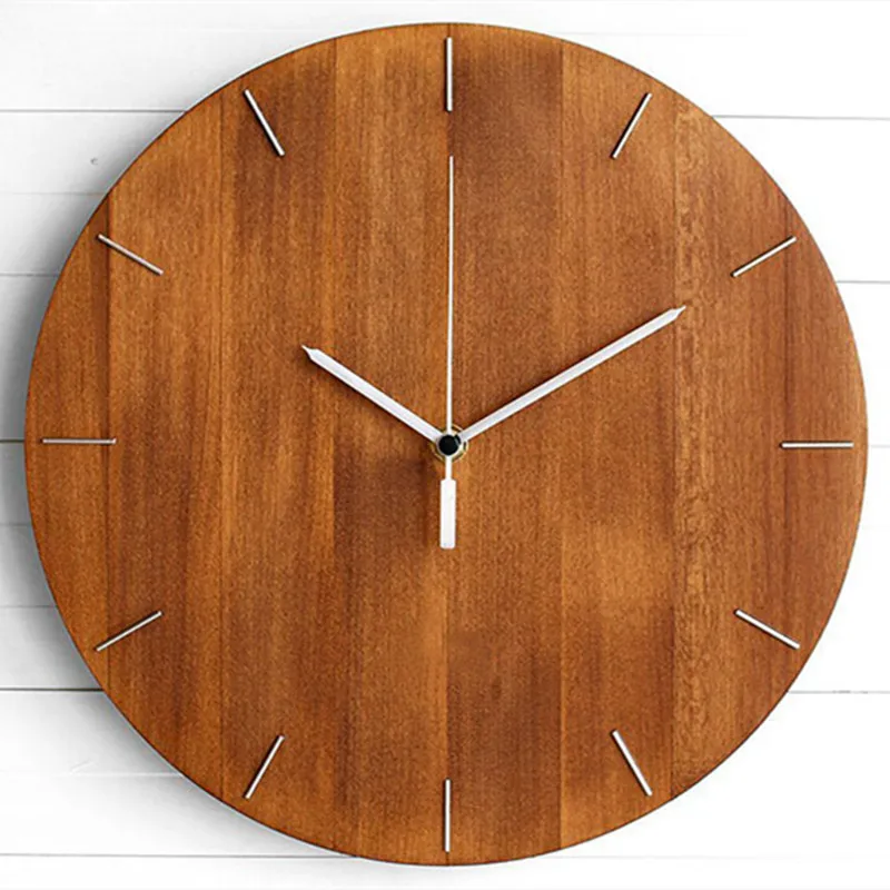 Round Wooden Wall Clock Modern Design Silent Non-Ticking Quartz Wood Wall Clock for Office Living Room Kitchen Home Decor