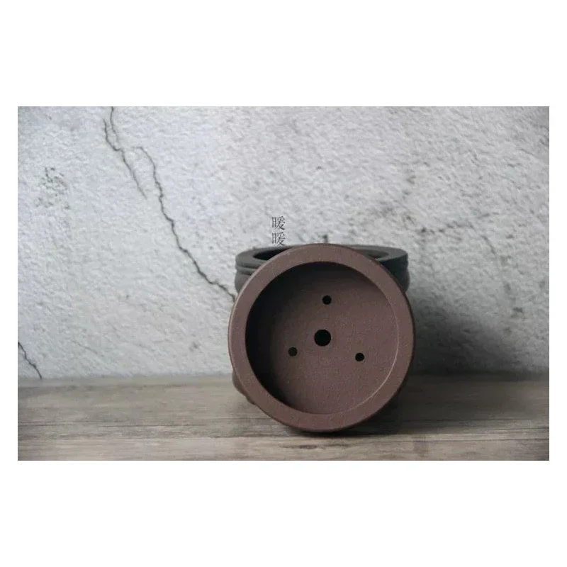yesCeramic Circle Bonsai Pot,Plate,Purple-sand,Nature,Tradition China,Dormitory Table Room Garden Home Table Decoration