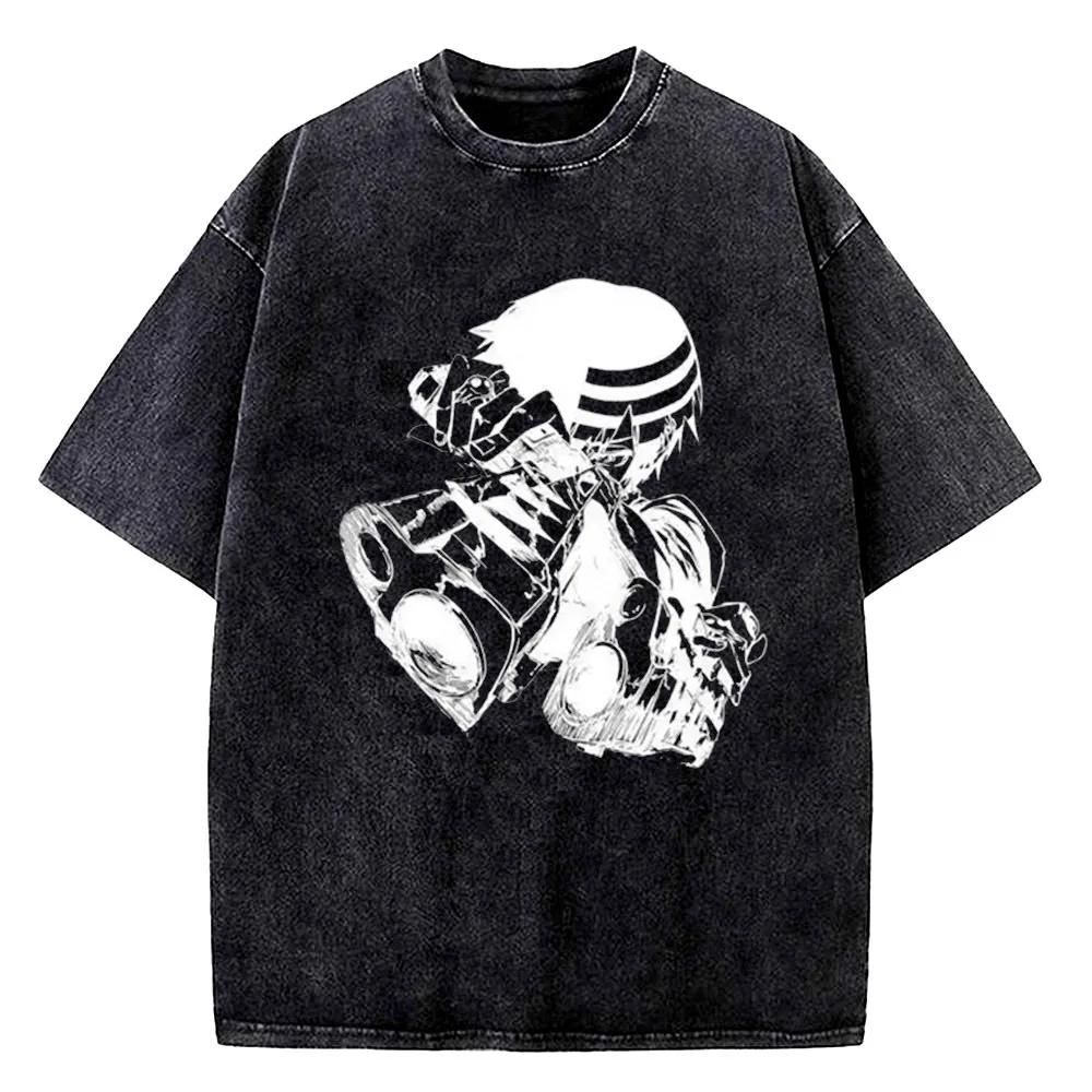 Soul Eater Vintage Washed cotton t shirt teen Psychedelic hip hop Punk Grunge shirt Graphic Trendy women 2000s Punk Classic