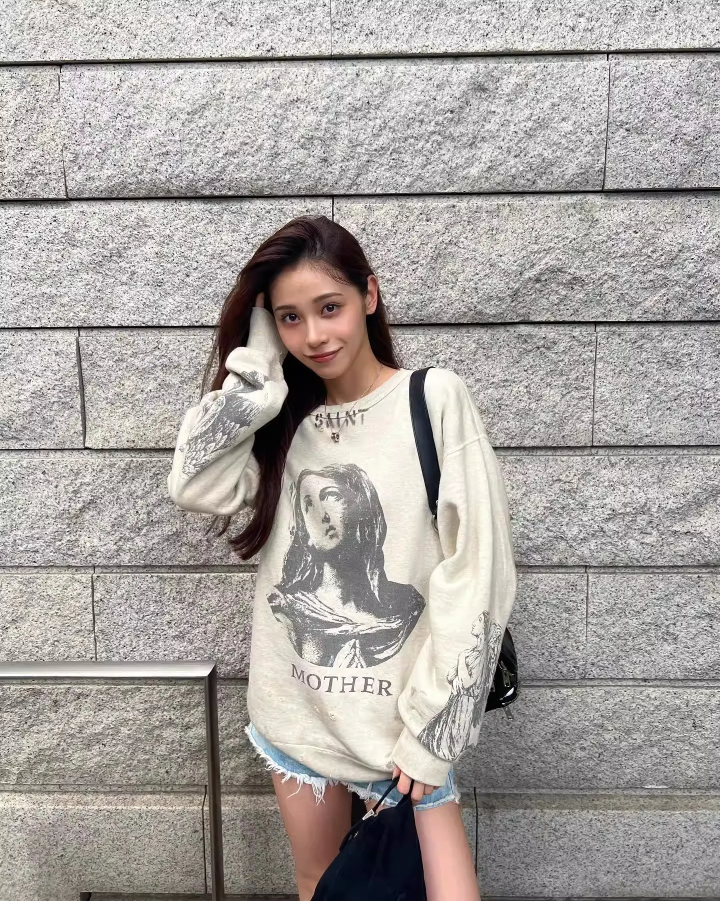 

2023 Saint Michael vintage graffiti character pattern casual loose fitting fashion sweatshirt WY788