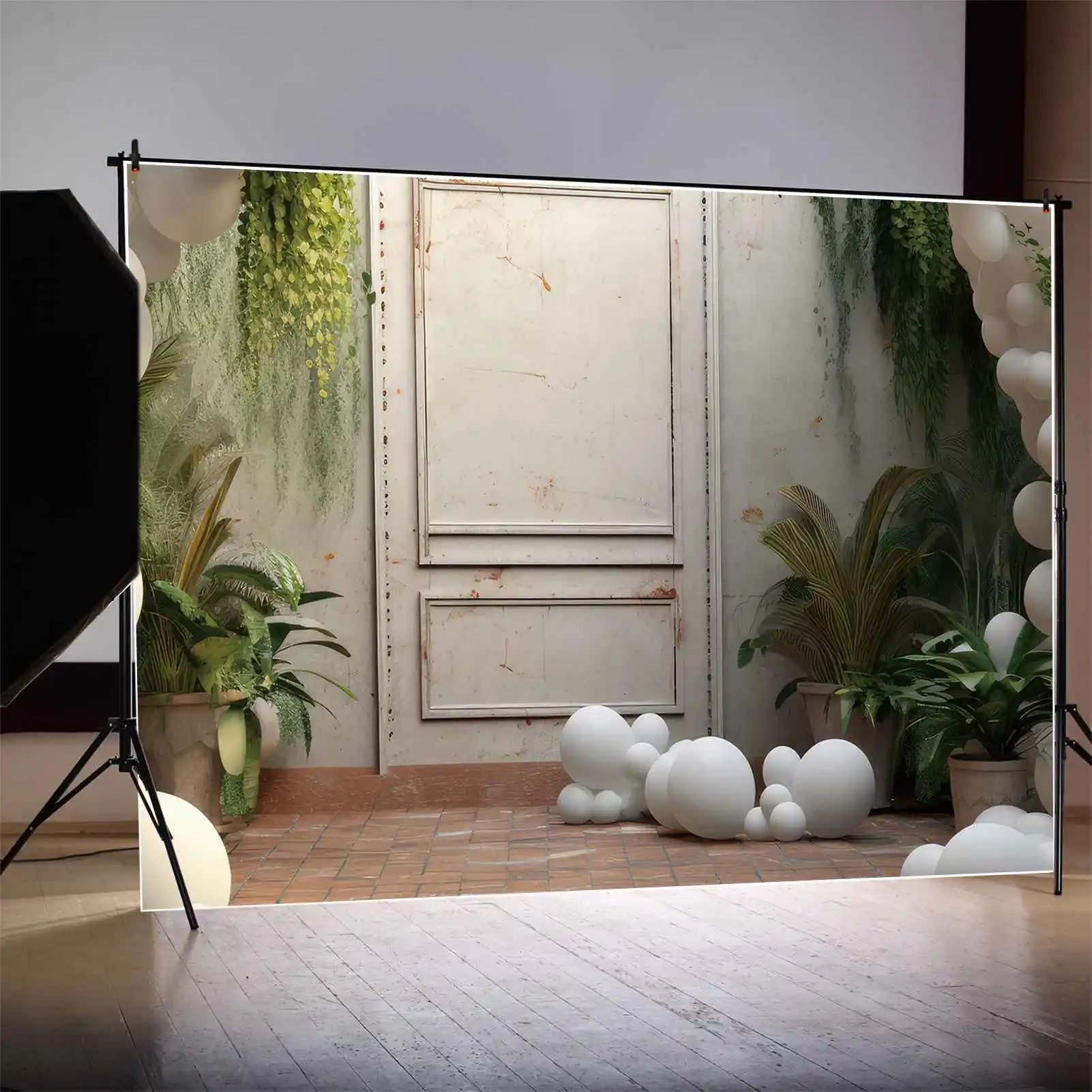 MOON.QG fondale matrimonio bianco ritratto porta per foto addio al nubilato palloncino sfondo drappeggio verde vetro Studio Photo Booth