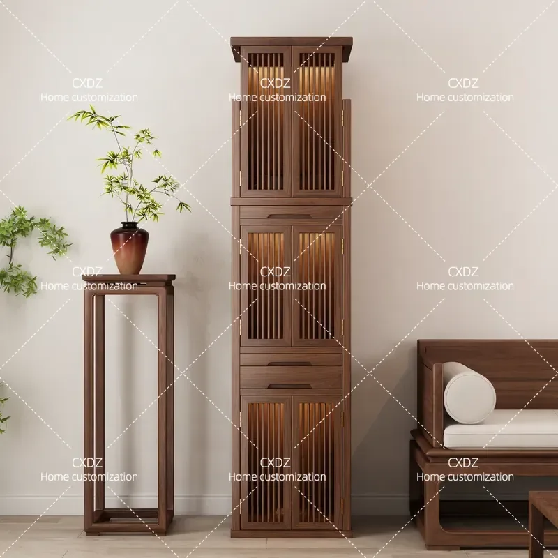 Shrine three-layer with door Japanese black walnut solid wood Shrine cabinet three-layer Buddhist shrine household God of