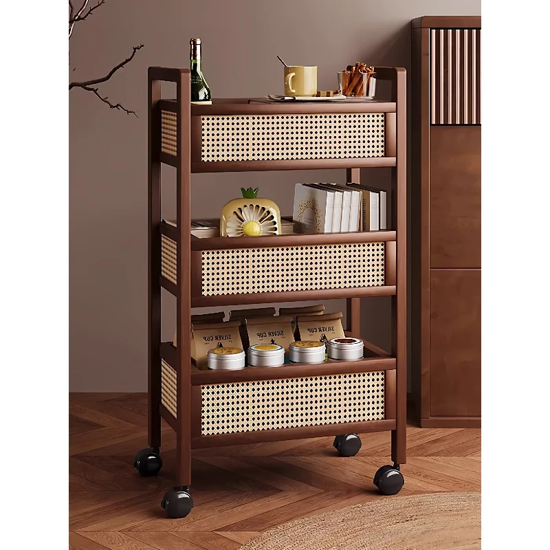 For Shelf Trolley Rattan Multi-layer Household Snack Removable Storage Rack Multi-functional Finishing Rack with Wheels