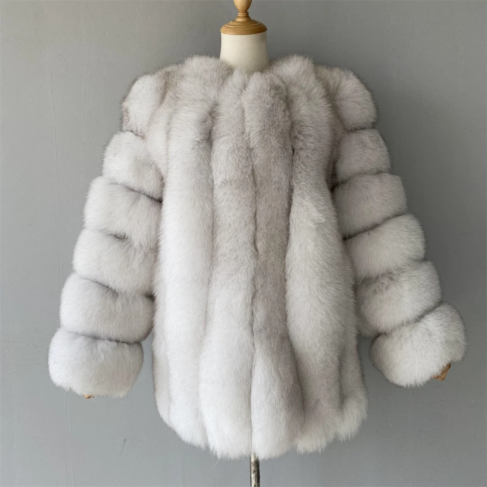 Jaxmonoy Women's Real Fur Coat Autumn Winter Warm Long Coats Ladies Fashion Luxury Natural Fox Fur Outerwear Female Solid Color