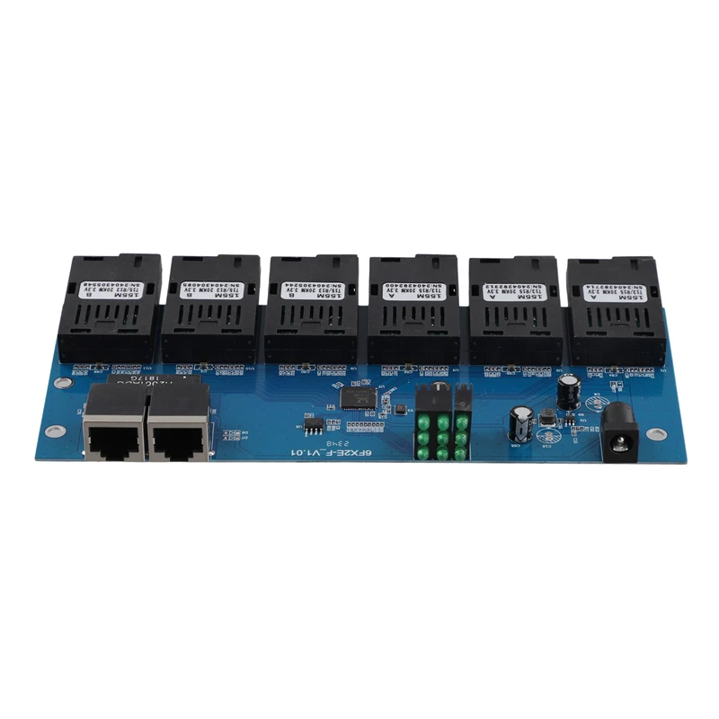 100M PCBA Board Fiber Optic Media Converter 2 RJ45 To 6 SC Optic Connector 3A+3B Ports 20KM Ethernet Switch