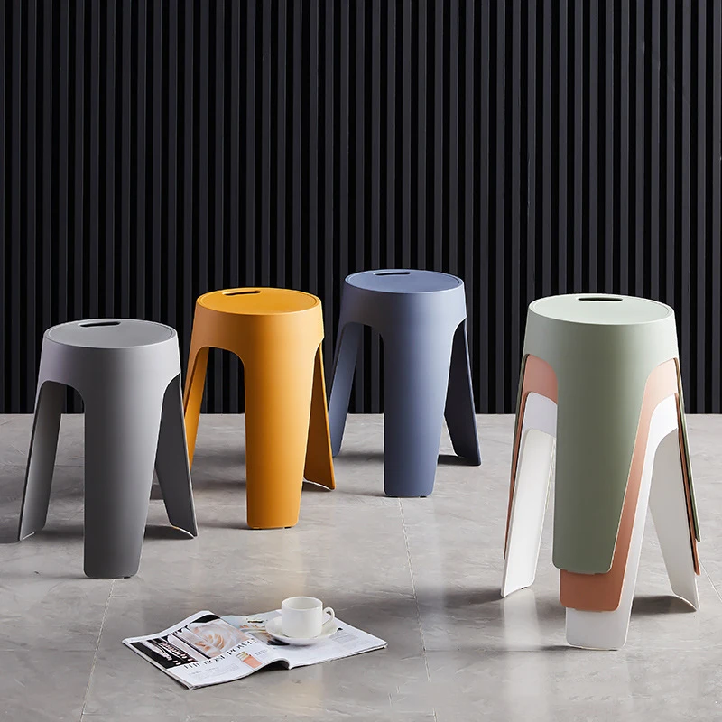 1Pc Thickened Stool Plastic Round Stool Stacked Dining Table High Square Bench Dining Stool Chair