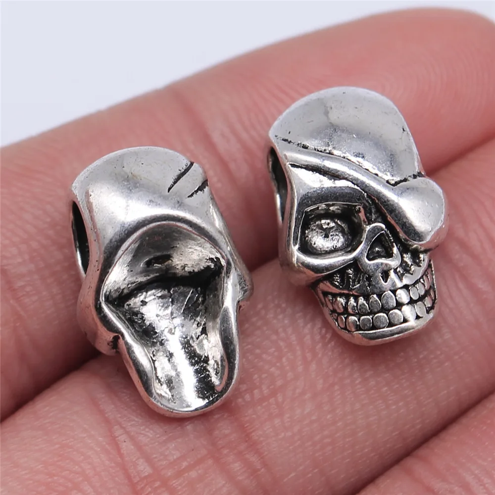 WYSIWYG 4pcs 18x11x9mm 2 Colors Skull European Big Hole Beads Pendant For DIY Jewelry Making Handmade Jewelry Craft Findings