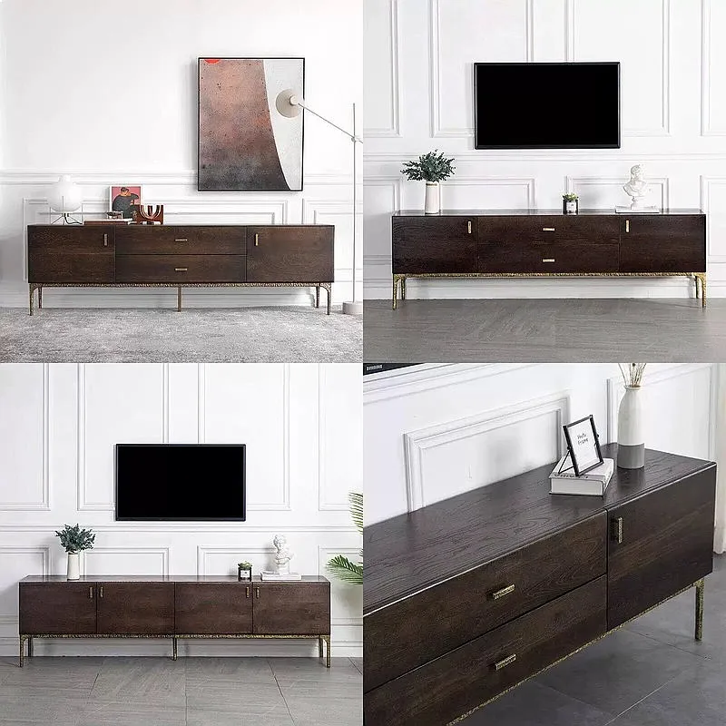 Nordic Solid Wood TV Stand Coffee Table Set Modern Minimalist Light Luxury Walnut Color Retro Living Room Furniture