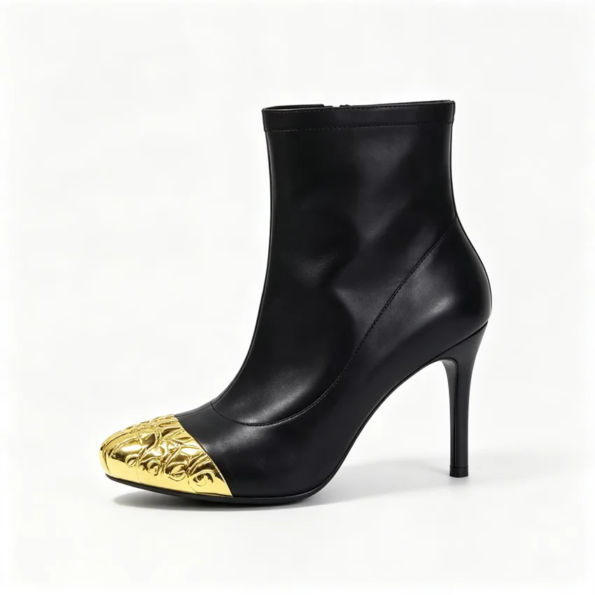 Hot Sales Women's Golden Five Toes Catwalk Ankle Boots Genuine Leather Sexy Stretch Skinny Winter Fashion Week Shoes for Women