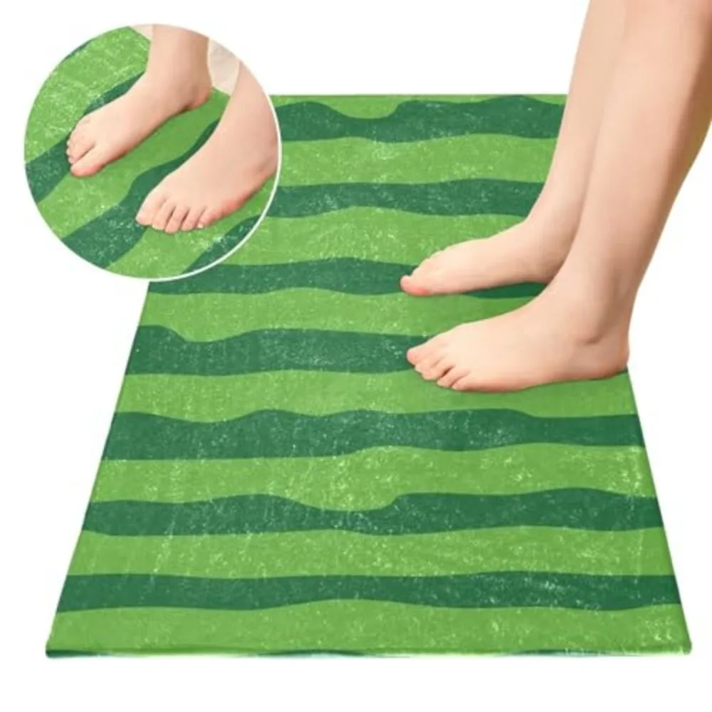 VIKAMA Green Watermelon Fruit Bath Mat Plush Washable Bathroom Kitchen Rug Set Door Mat Carpet Comfortable Floor Mat