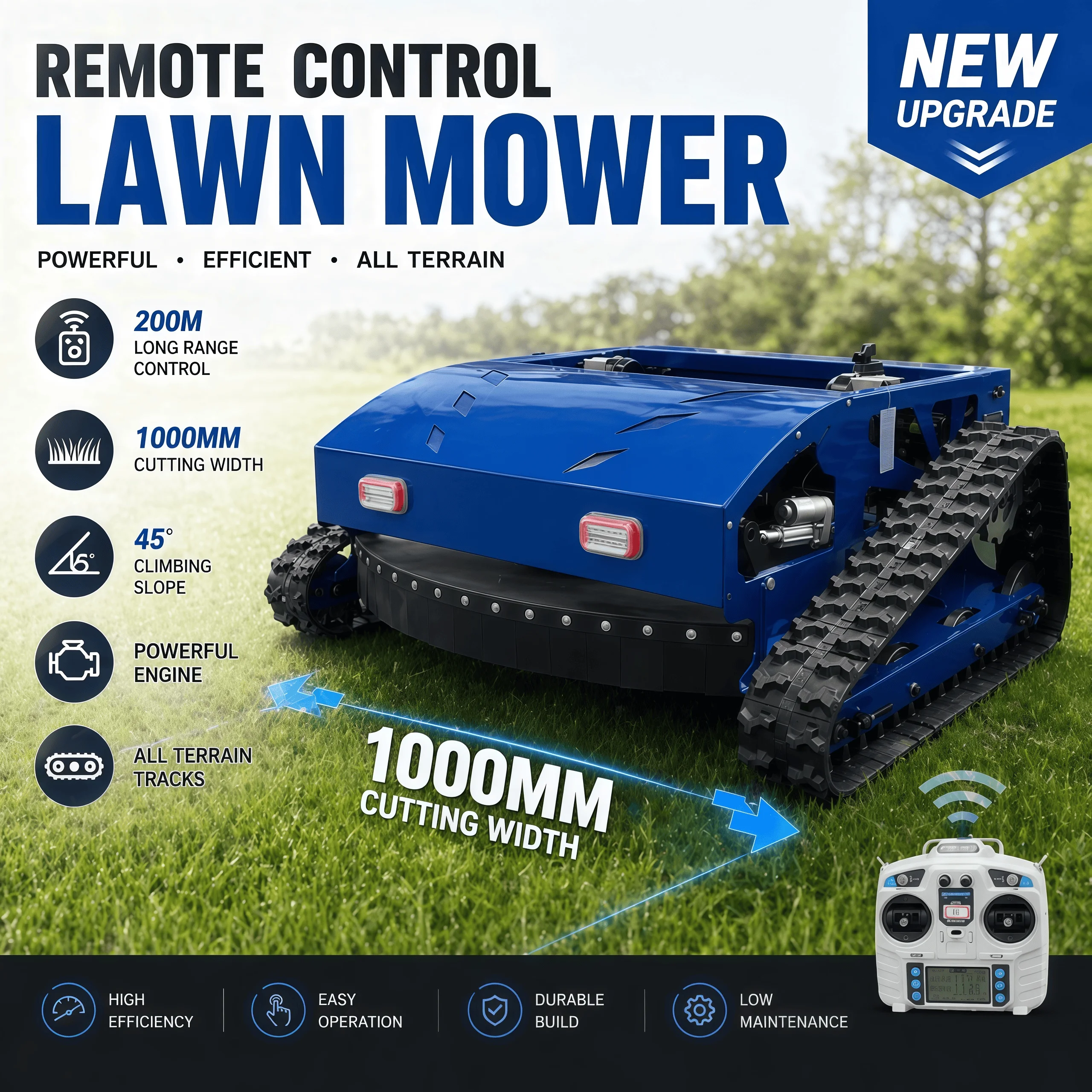 Customized Remote Control Lawn Mower Hybrid Power Self Charging Crawler Tracked All Terrain Zero Turn Grass Cutter Compliant