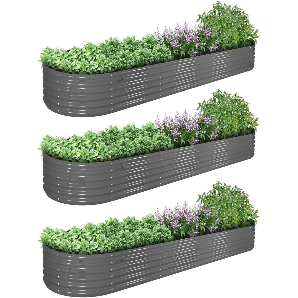 

3-Pack 12x3x1.5 ft Large Galvanized Oval Raised Garden Beds for Outdoor Vegetables, Herbs, Quartz Grey