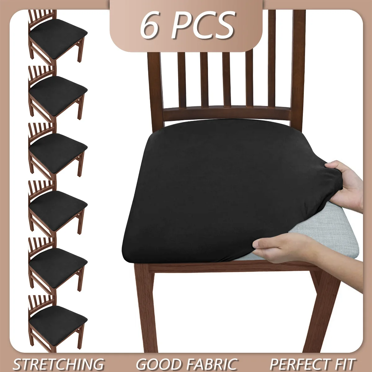 6Pcs Stretch Dining Chair Seat Covers， Elastic Chair Cushion Slipcovers Removable Washable Seat Protector for Home Hotel Kitchen