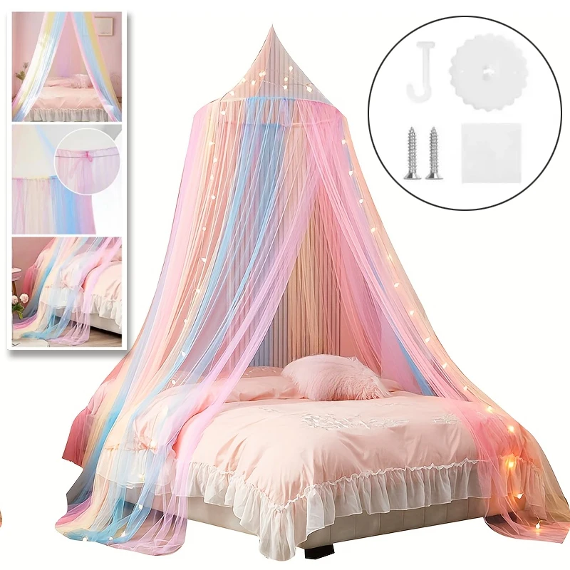 

1 Piece Mosquito Net Breathable Single Door Rainbow Color Design Mesh Bed Canopy Fully Enclosed Anti-mosquito Bed Cover Curtain