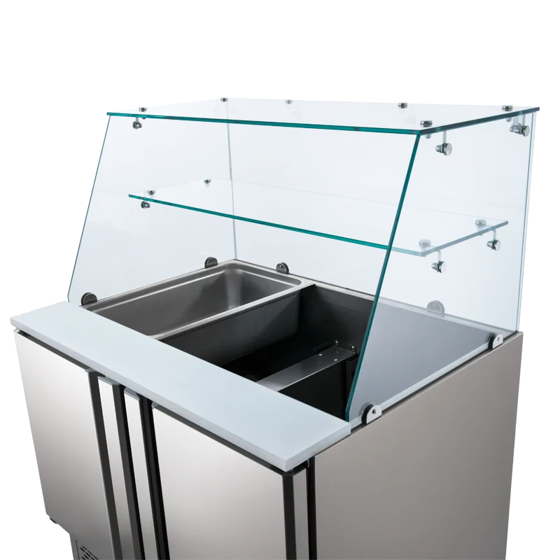 Stainless Steel Counter Refrigerator Salad Sandwich Workbench Freezer Glass Cover With GN Pans Counter Top Display Refrigerator