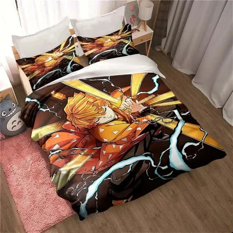 

Горячий набор постельного белья с героями мультфильмов «Убийцы демонов», двойной детский комплект постельного белья King Twin, пододеяльник из микрофибры или полиэстера, пододеяльник, покрывало на кровать