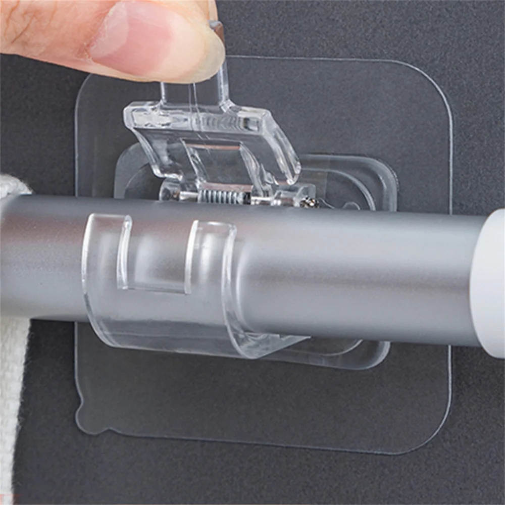 Juego de 2/4/8 Ganchos Autoadhesivos Sin Perforaciones, Clip para Barra de Cortina, Soporte para Colgar Cortinas en la Pared, Clip de Fijación para el Hogar