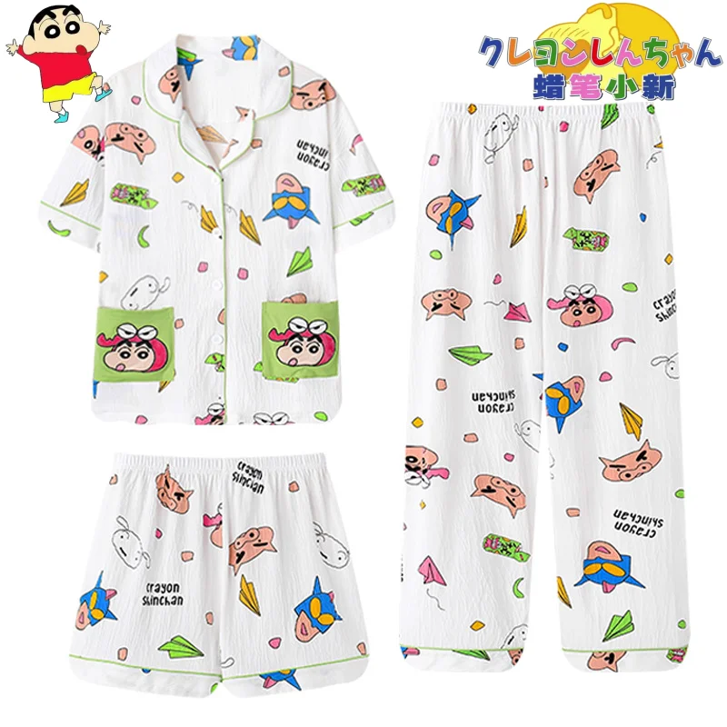 MINISO Pajamas Crayon Shin-chan Three-piece Set Loungewear Summer Cotton with Short Sleeves Cartoon Holiday Gifts for Children