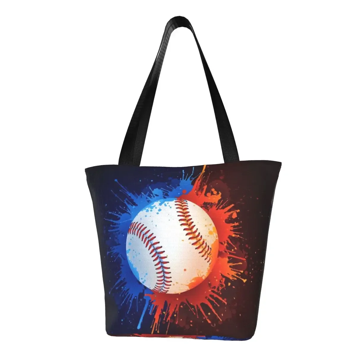 Funny Baseball Pattern Art Shopping Tote Bag Recycling Softball Canvas Grocery Shopper Shoulder Bag