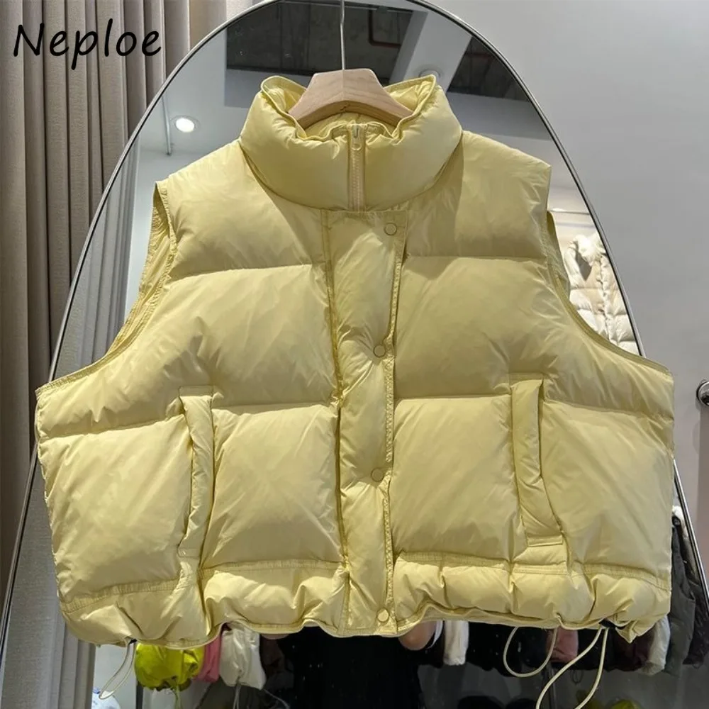 

Neploe с коротким воротником-стойкой без рукавов, теплая Veste Femme, маленькая, желтая, свободная женская одежда на шнурке, корейская шикарная персонализированная Mujer