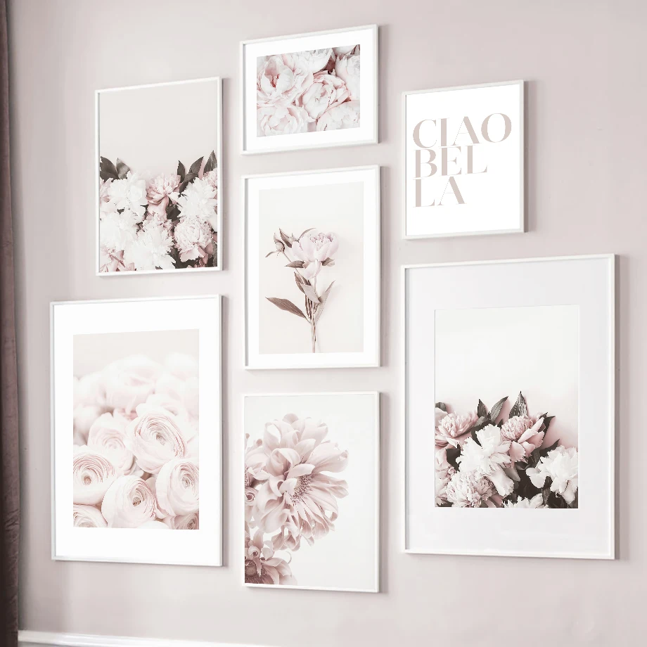 Pink Rose Peony Daisy Flowers Wall Art Canvas Painting Nordic Posters and Prints Gallery Pictures for Living Room Bedroom Decor