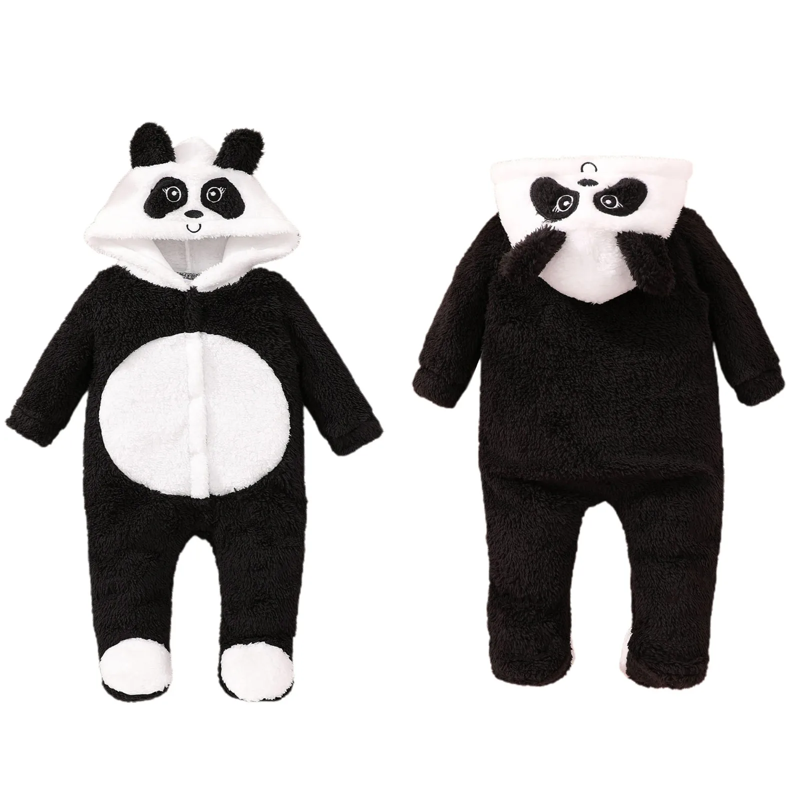 Toddler Boys Girls Long Sleeve Romper Cartoon Panda Hooded Jumpsuits Baby Fall Winter Clothes For Newbrons Baby 6 9 12 18 Months