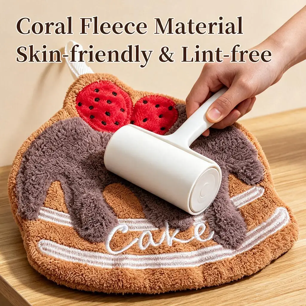 Kawaii Dessert Cake Hanging Hand Towel Soft Fleece Absorbent Quick‑Dry Washcloth For Kitchen Bathroom Household Cleaning Cloth