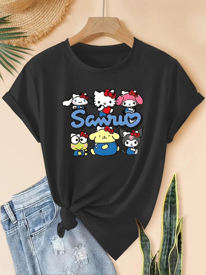 تخفيضات جديدة لصيف 2025 سانريو كورومي هالو كيتي 50 الذكرى النسائية T الناعمة الراقية الفاخرة لكل من الرجال والنساء