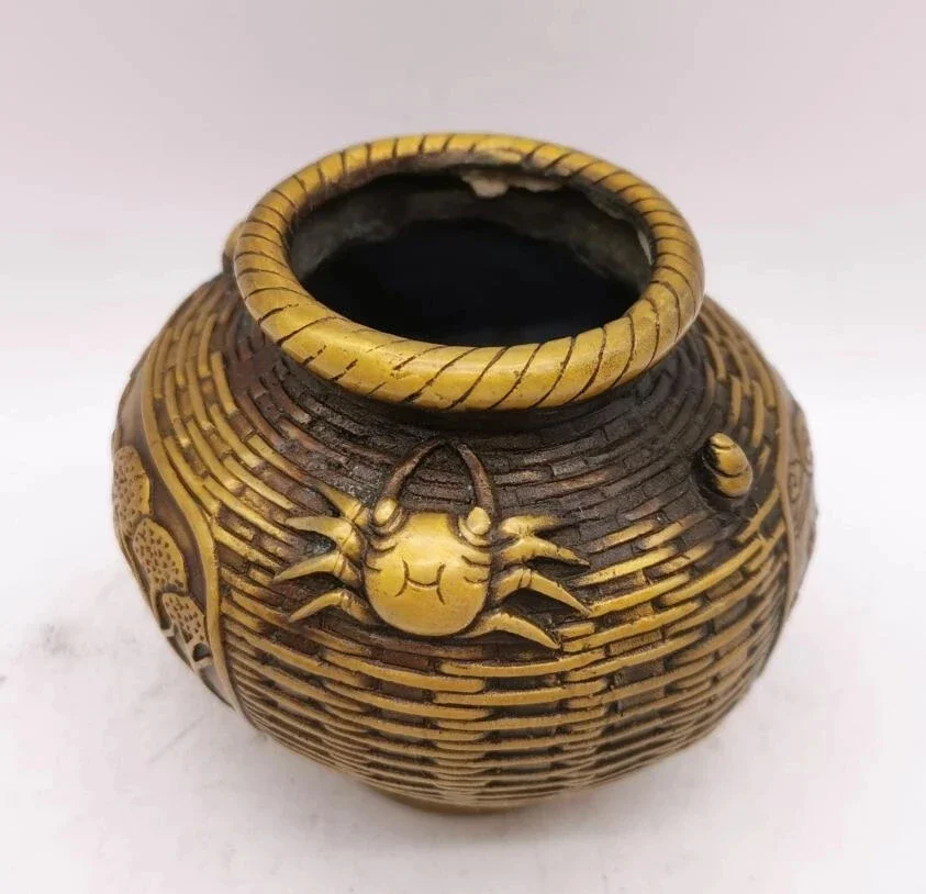 China brass archaize old man fishing recruit wealth Fish basket crafts statue