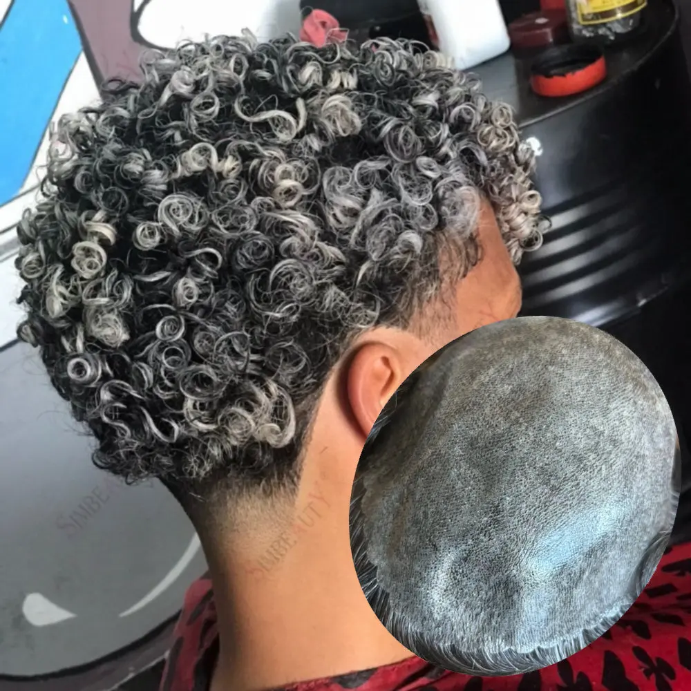 

Мужской капиллярный протез для волос Grey1B50Черно-коричневый 15 мм Кудрявый вьющийся парик Мужские человеческие волосы Прочная система полной кожи для чернокожих мужчин