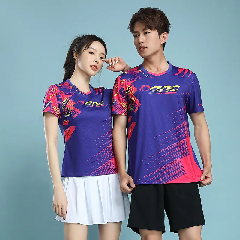 

2024 New Professional Running Sports Competition Top Multi Color Summer Couple Badminton Training Short Sleeves