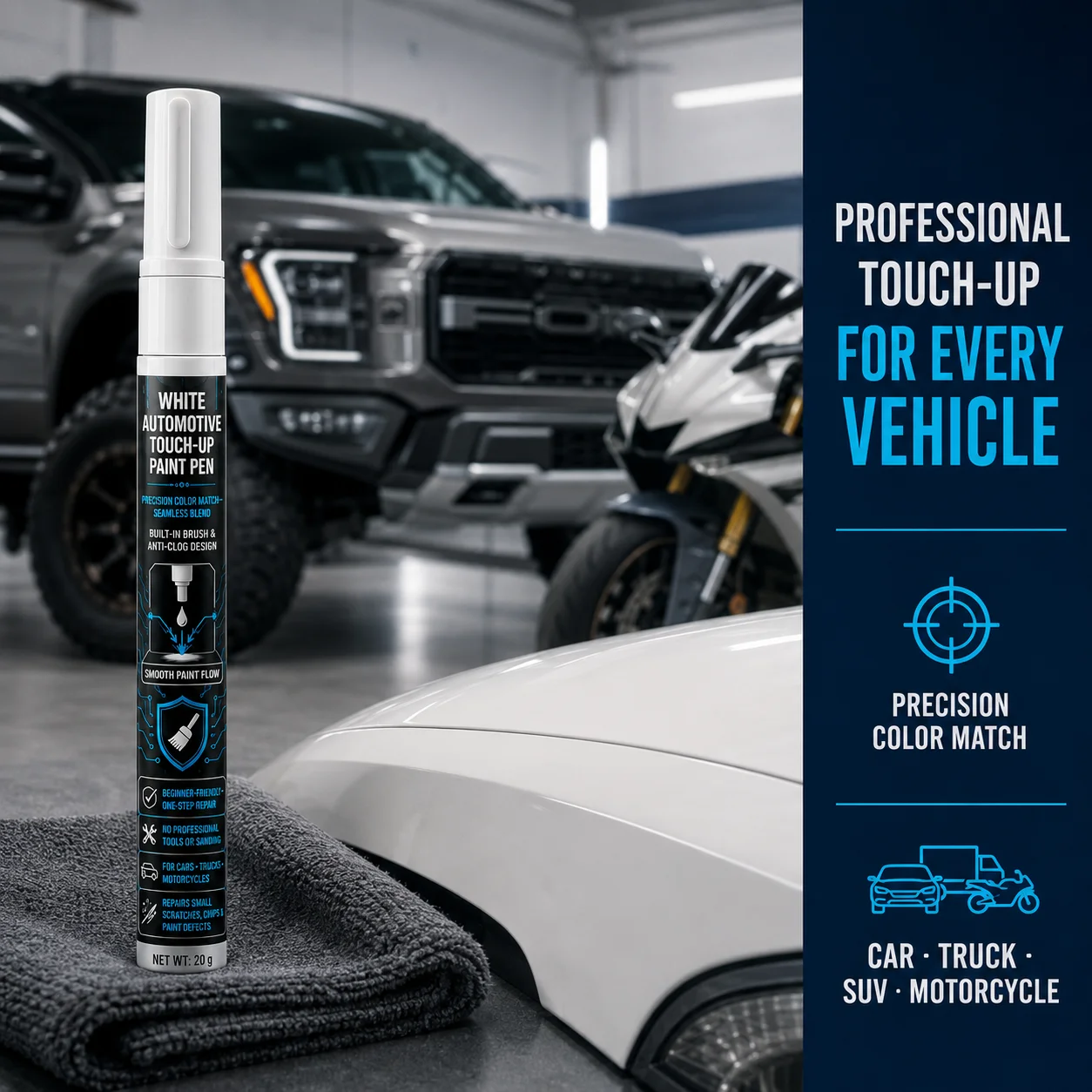 One‑Step Automotive Paint Touch‑Up Pen, Anti‑Clog Built‑in Brush, No Sanding Professional Tools Needed, 20g