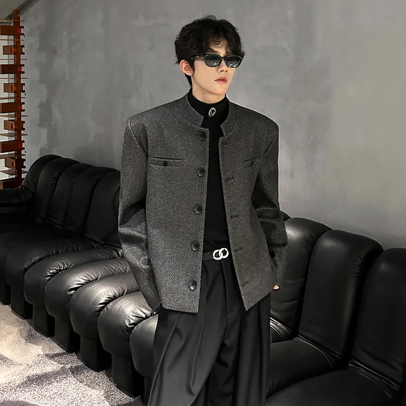 

Мужской шерстяной пиджак для осени и зимы, новый, в китайском стиле, модный, молодежный, утепленный, с длинным рукавом и воротником-стойкой