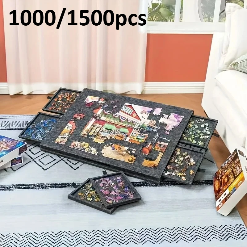 

1 Set 6-in-1 Decorative Puzzle Board-Tiltable Puzzle Desk with 6 Drawers,Holds 1000/1500pcs for Home Decor & Educational Storage