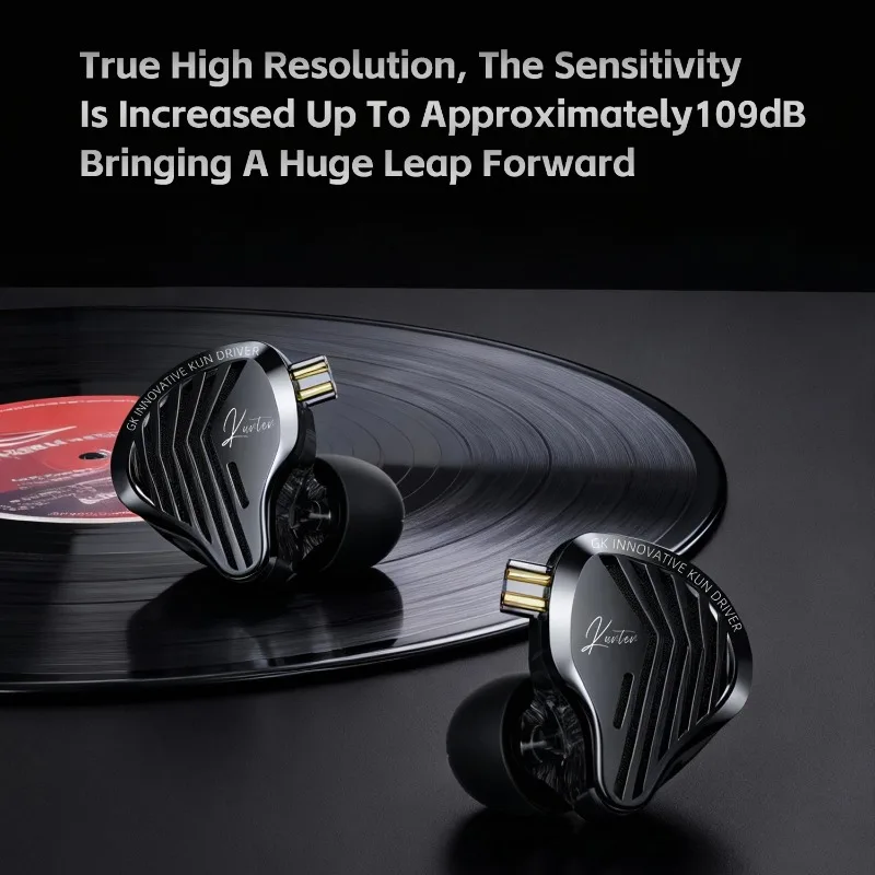 Fones de Ouvido HIFI GK KUNTEN Dynamic Drive com Graves Pesados, Esportivos, Metálicos, Destacáveis, Compatíveis com 2PIN