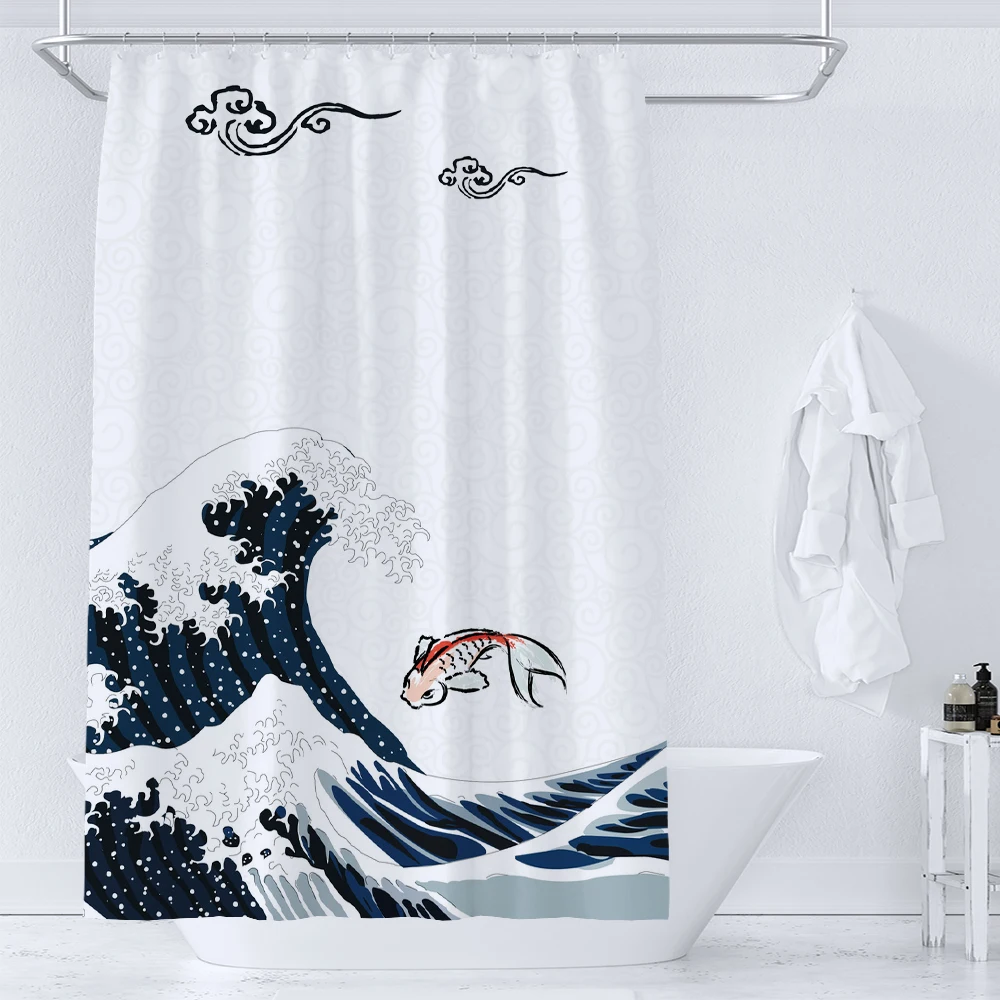 

Japanese style sea wave Shower Curtain Print Modern Nordic Minimalist Polyster Fabric Home Decor Bathroom Curtain with Hooks