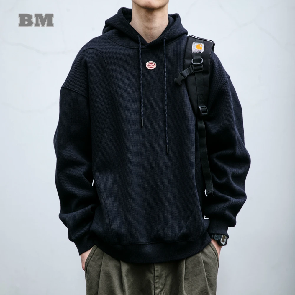 Korean Streetwear Hoodie High Quality Custom Knitted Anti-Deformation Fabric Sweatshirts For Men Hip Hop Pullover Harajuku Coat