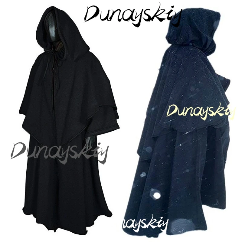 5 Colors Windproof Cosplay Cloak Long Cape Poncho Gothic Mens Monk Cos Hooded Halloween Death Mantles Adult Cosplay Customized