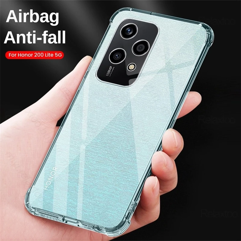 For Honor 200 Lite 5G Case Transparent Airbag Anti-Fall Protection Coque Honor200lite Honer 200Lite Light 5G 2024 TPU Soft Cover