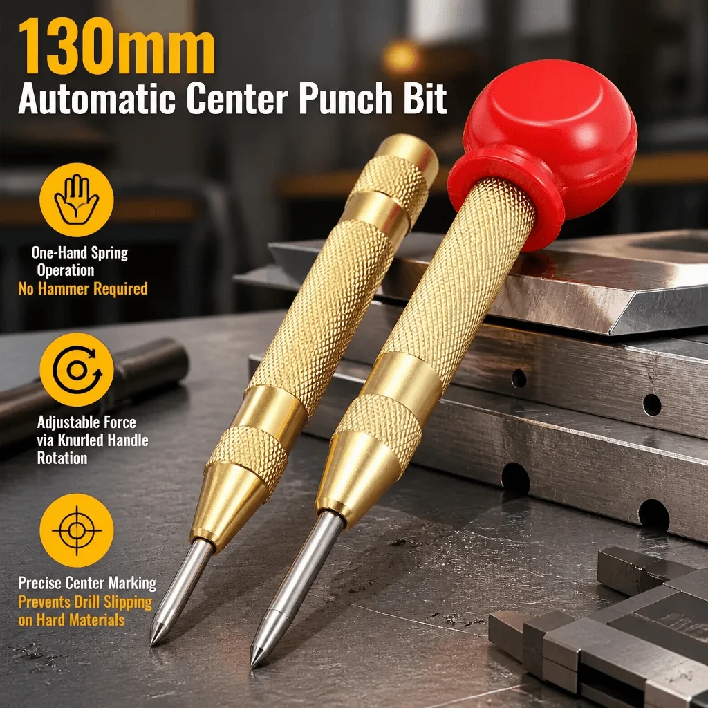 Automatic Center Punch Spring Loaded HSS Metal Wood Working Tool Adjustable Force Precision Marking One Hand Operation STONEGO