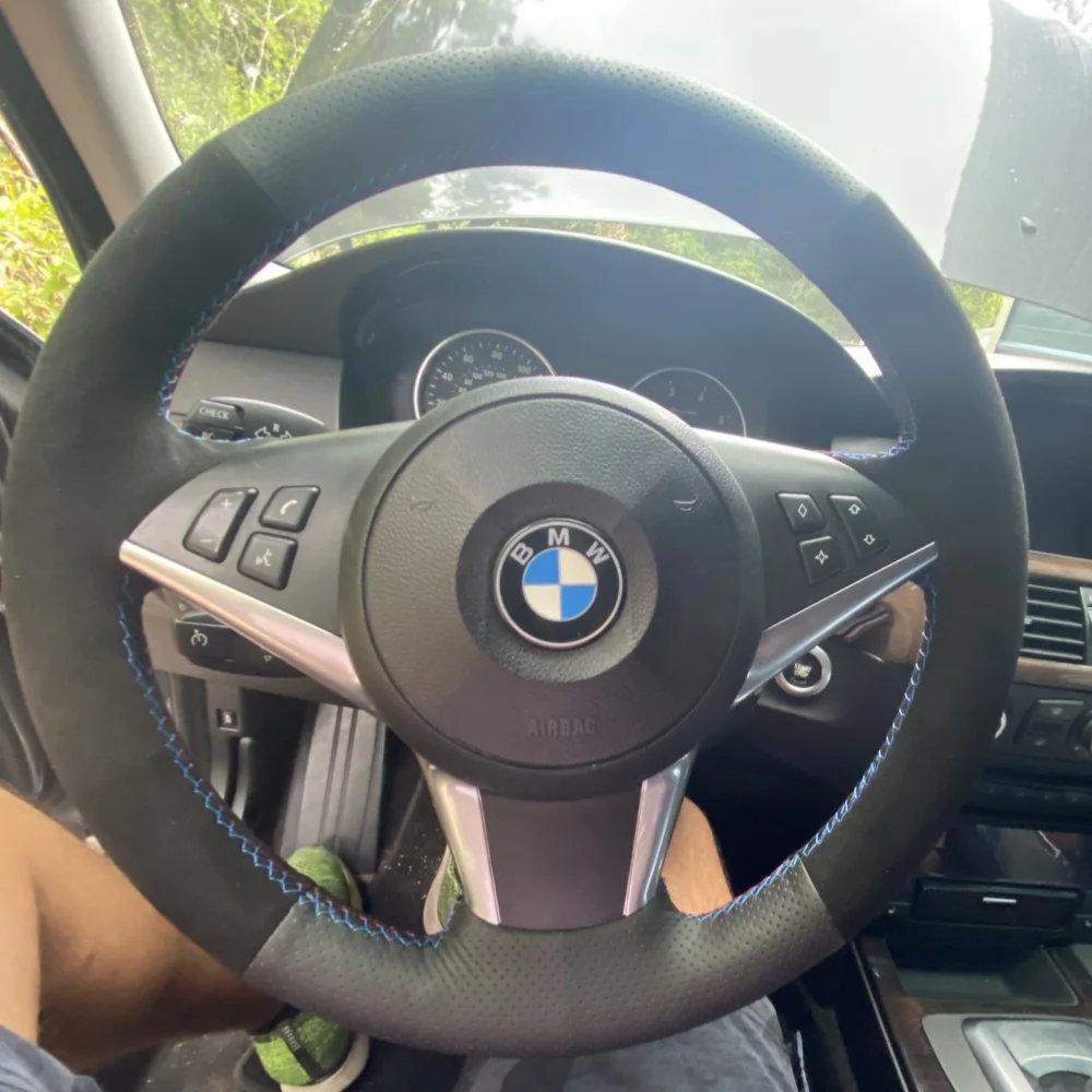 Custom Car Steering Wheel Cover DIY Anti-Slip Suede Leather For BMW E60 E61 530d 545i 550i E63 E64 630i 645Ci 650i Steering Wrap