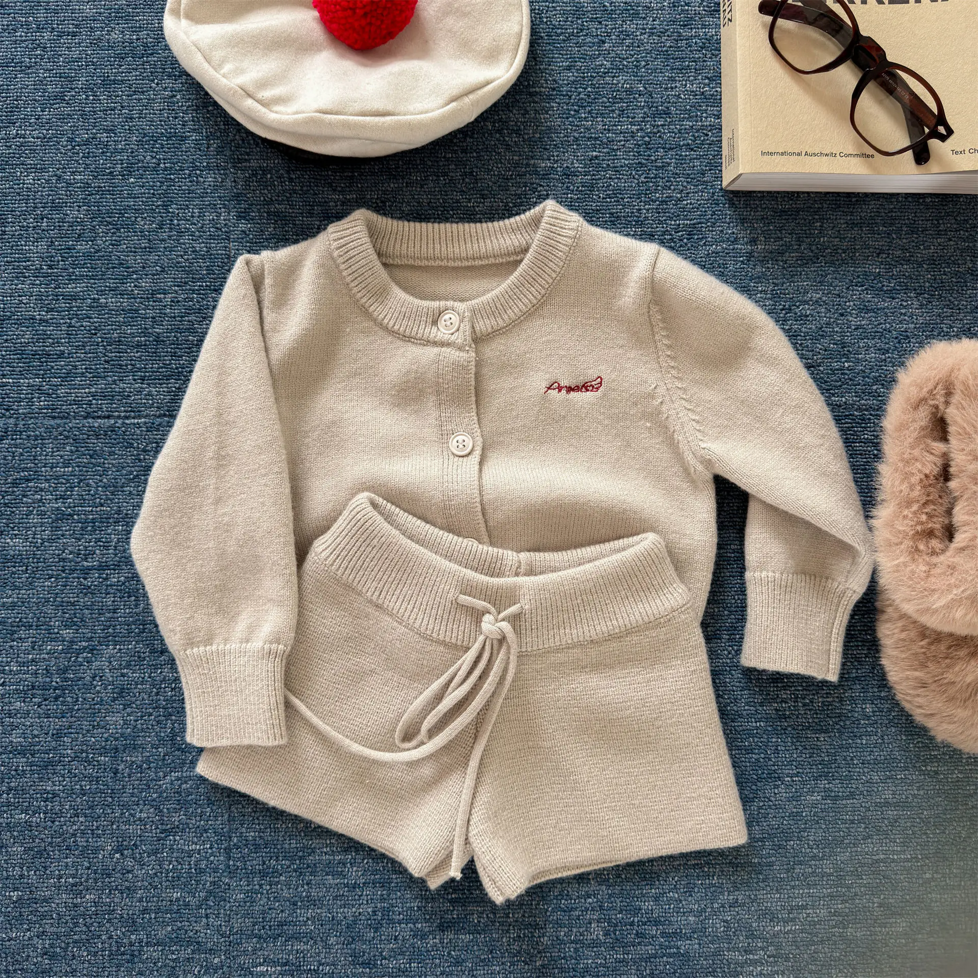 Girls Korean Style Sweater Set Cardigan Shorts Two-Piece Outfit Autumn Fall 1-6T