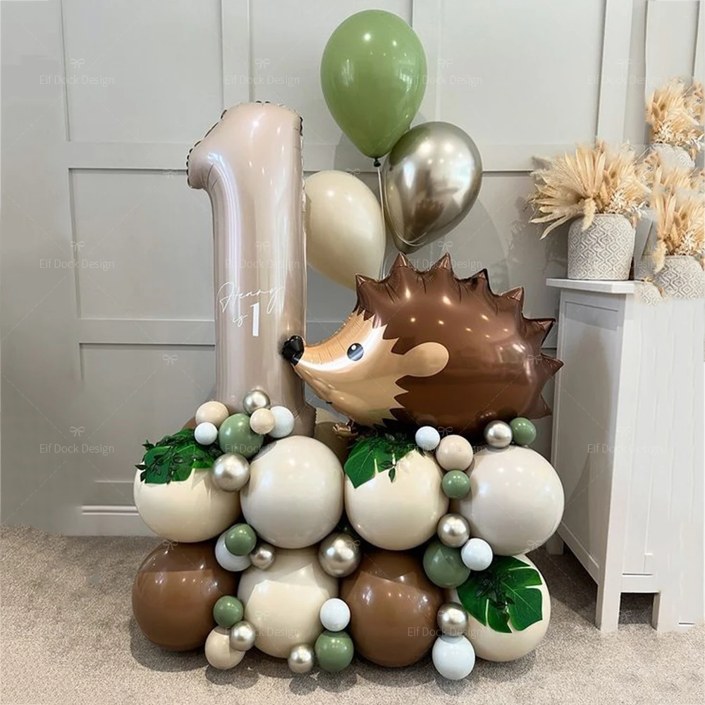 54 stücke Dschungel Tier Thema Igel Ballon Säule gesetzt Vintage grün Gold Latex Ballon Baby party 1-9st Geburtstags feier Decora