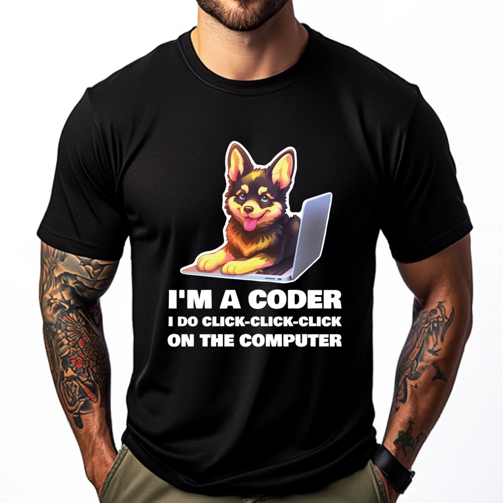 

I M A Coder I Do Click Click Click On The Computer Black T Shirt Breathable Christmas Game Short sleeve